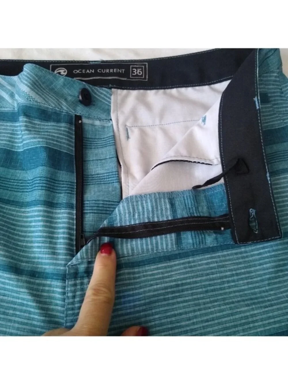 Ocean Current Blue Stripes Board Shorts, size 36